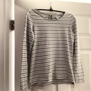 LIZ claiborne long sleeve top white/ gray stripes size PM